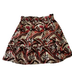 Anthropologie Floral Red and Black Women's Ruffle  Skirt Size S